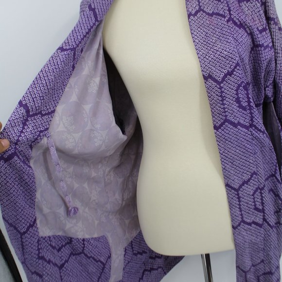 Vintage Silk Purple Pattern Lined Jacket L - Picture 4 of 8